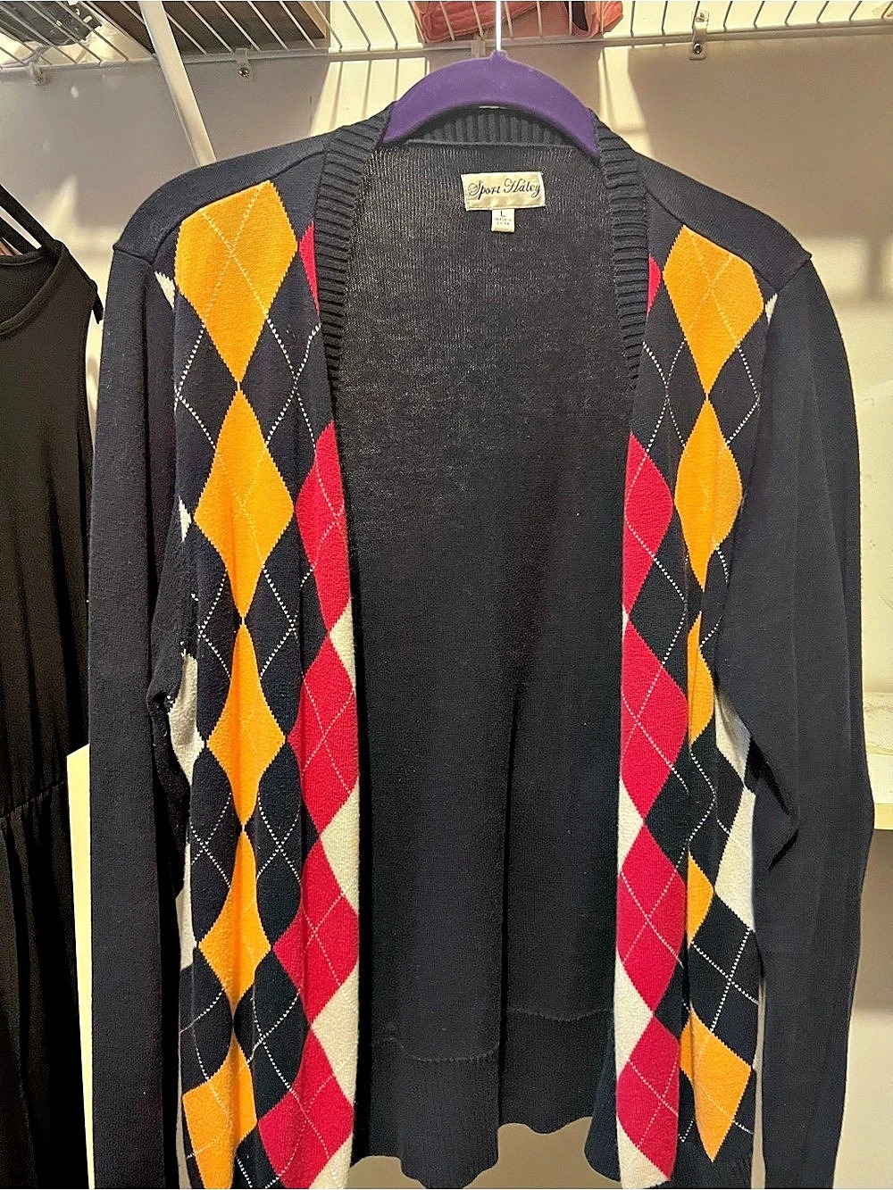 Argyle Cardigan in Black & Orange Like New (Large)